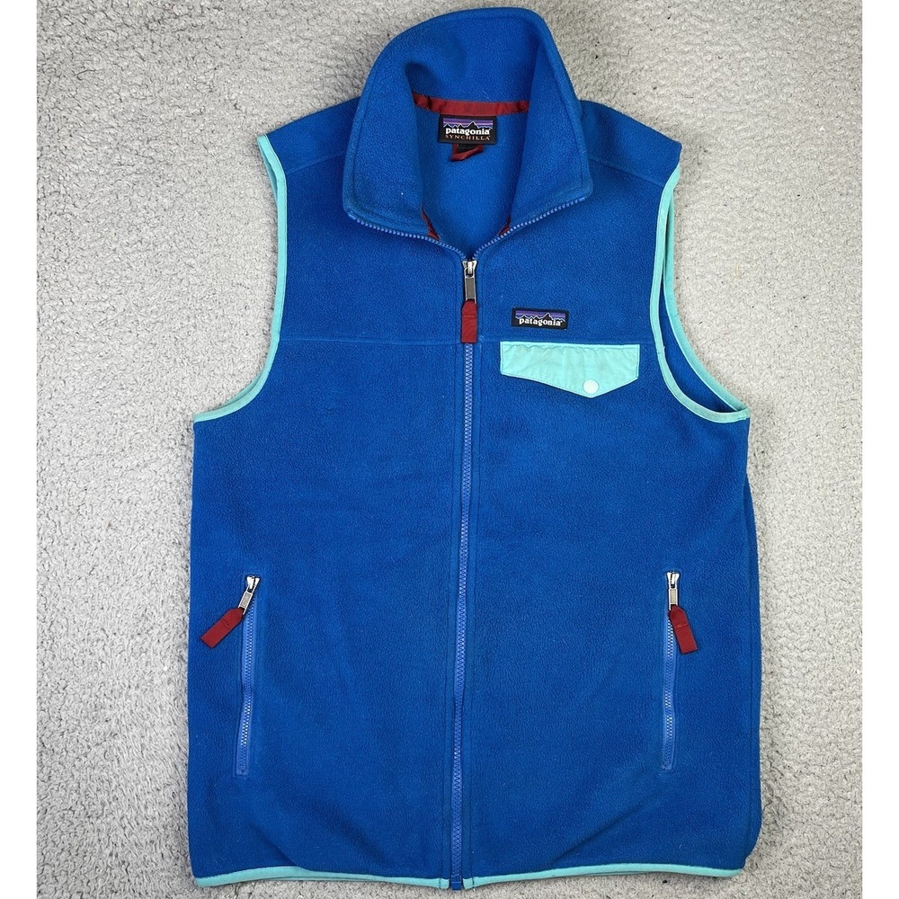 Patagonia Vest Mens S Blue Outdoor Lightweight Synchilla Fleece Snap T Zip